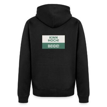 Kinn hoch! Beide! – Frecher Motivationsspruch - Unisex Premium Bio Zip Hoodie - Schwarz - Hinten - Nico (187cm)