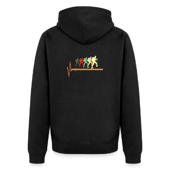 Retro-Wander-Heartbeat-Puls-Silhouette - Unisex Premium Bio Zip Hoodie - Schwarz - Hinten - Nico (187cm)