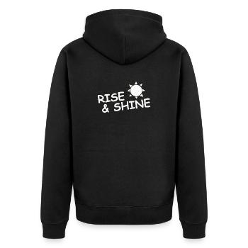 RISE & SHINE - Unisex Premium Bio Zip Hoodie - Schwarz - Hinten - Nico (187cm)