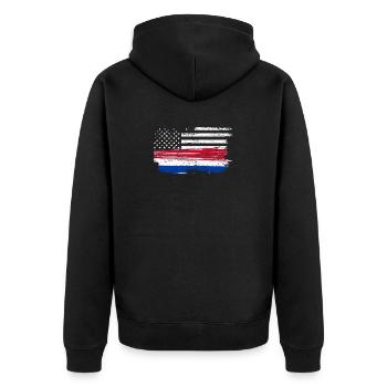 Grunge Flagge Pinselstrich Americana - Unisex Premium Bio Zip Hoodie - Schwarz - Hinten - Nico (187cm)