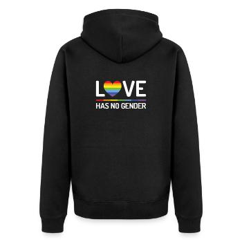 Pride Month - Liebe hat kein Geschlecht - Unisex Premium Bio Zip Hoodie - Schwarz - Hinten - Nico (187cm)