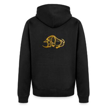 Glyphe "Nashorn" - Unisex Premium Bio Zip Hoodie - Schwarz - Hinten - Nico (187cm)