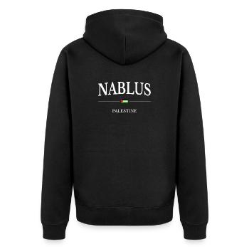 Nablus Palästina - Unisex Premium Bio Zip Hoodie - Schwarz - Hinten - Nico (187cm)