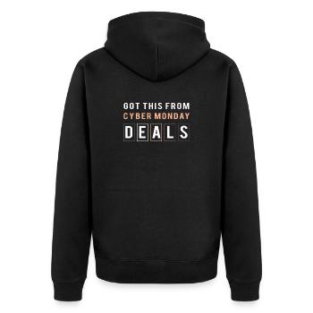 Cyber Monday Kaufrausch - Unisex Premium Bio Zip Hoodie - Schwarz - Hinten - Nico (187cm)