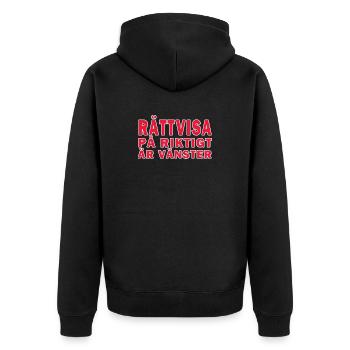 Die wirkliche Gerechtigkeit ist übrig geblieben - Unisex Premium Bio Zip Hoodie - Schwarz - Hinten - Nico (187cm)