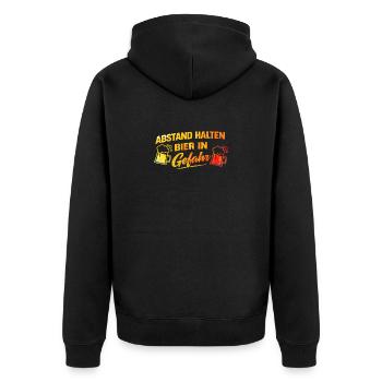abstand halten - Unisex Premium Bio Zip Hoodie - Schwarz - Hinten - Nico (187cm)