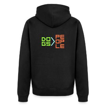 Dogs Over People Hund Lustig Antisozial Spruch - Unisex Premium Bio Zip Hoodie - Schwarz - Hinten - Nico (187cm)