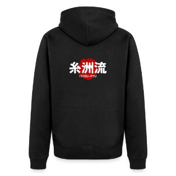 Itosu Ryu Karate Kampfsport GYM Japanisches Kanji - Unisex Premium Bio Zip Hoodie - Schwarz - Hinten - Nico (187cm)