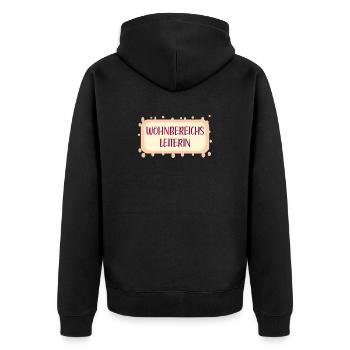 WOHNBEREICHSLEITERIN - Unisex Premium Bio Zip Hoodie - Schwarz - Hinten - Nico (187cm)