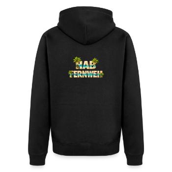 Hab Fernweh – Strand, Insel und Palmen - Unisex Premium Bio Zip Hoodie - Schwarz - Hinten - Nico (187cm)