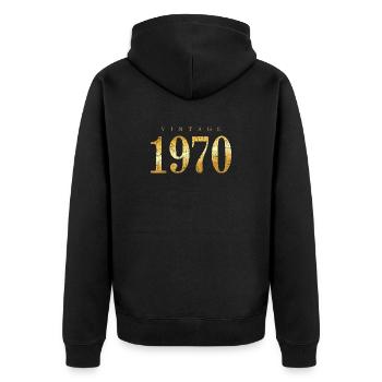 Vintage 1970 (Antik Goldgelb) Geburtstag - Unisex Premium Bio Zip Hoodie - Schwarz - Hinten - Nico (187cm)