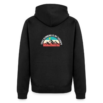 Trailrunning ist meine Therapie - Unisex Premium Bio Zip Hoodie - Schwarz - Hinten - Nico (187cm)