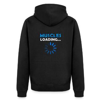 Muscles Loading - Unisex Premium Bio Zip Hoodie - Schwarz - Hinten - Nico (187cm)