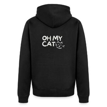 Humorvoller Katzenwitz mit Handgeschriebenem Stil - Unisex Premium Bio Zip Hoodie - Schwarz - Hinten - Nico (187cm)