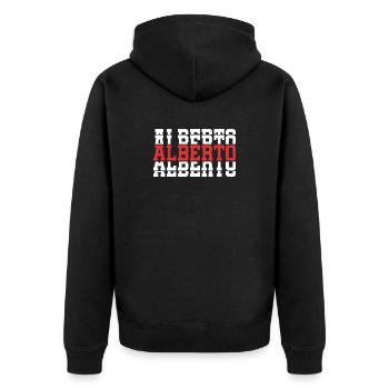 Alberto T-Shirt T-Shirt Geschenkidee gestapelter Text - Unisex Premium Bio Zip Hoodie - Schwarz - Hinten - Nico (187cm)