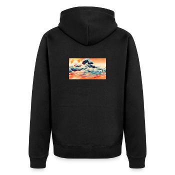 Wellen bei Sonnenuntergang in Ukiyoe - Unisex Premium Bio Zip Hoodie - Schwarz - Hinten - Nico (187cm)
