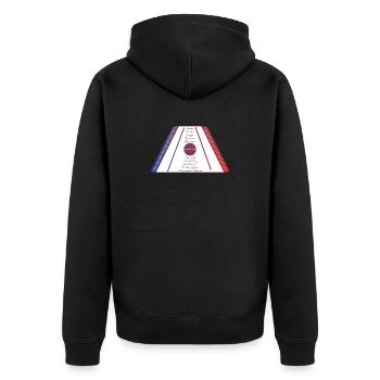 Hackbrett blau rot - Unisex Premium Bio Zip Hoodie - Schwarz - Hinten - Nico (187cm)