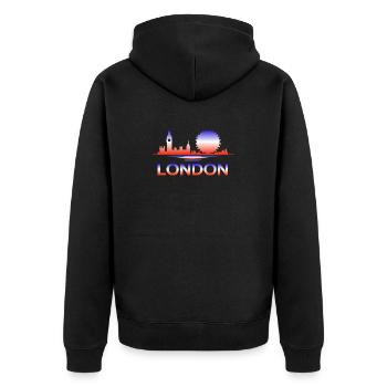 Farbverlauf der Londoner Skyline - Unisex Premium Bio Zip Hoodie - Schwarz - Hinten - Nico (187cm)