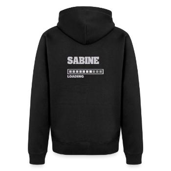 Geschenk für Sabine - Unisex Premium Bio Zip Hoodie - Schwarz - Hinten - Nico (187cm)