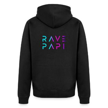 Rave Papi-EDM Festival Raver Daddy Fathers Groovy - Unisex Premium Bio Zip Hoodie - Schwarz - Hinten - Nico (187cm)
