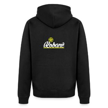Kobane  - Unisex Premium Bio Zip Hoodie - Schwarz - Hinten - Nico (187cm)