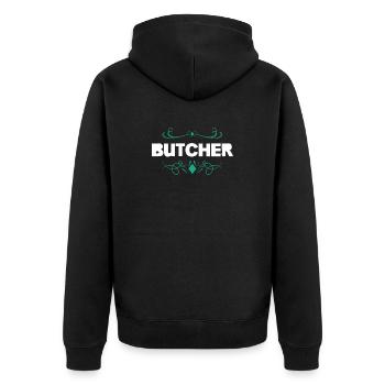 Butcher Flair Vintage Font - Unisex Premium Organic Zip Hoodie - black - Back - Nico (187cm)