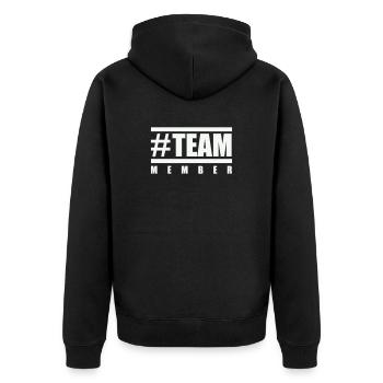 team_member_hashtag- - Unisex Premium Bio Zip Hoodie - Schwarz - Hinten - Nico (187cm)