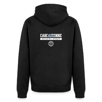 Carca ssone Frankreich Koordinaten Globus - Unisex Premium Bio Zip Hoodie - Schwarz - Hinten - Nico (187cm)