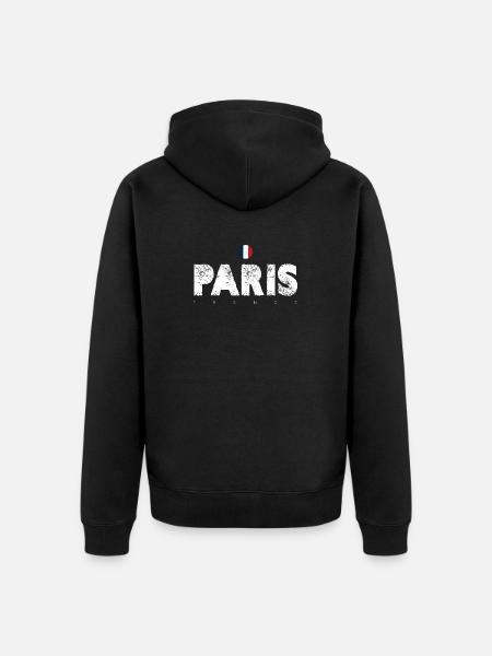 Paris Distressed Glyphs with French Flag - Unisex Premium Organic Zip Hoodie - black