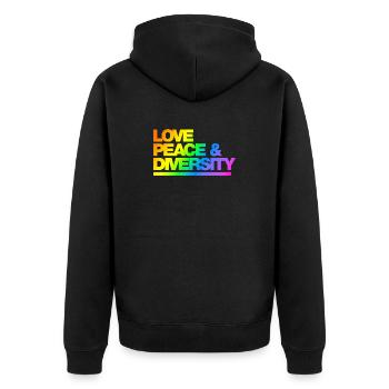 Typo Love Peace Diversity Rainbow - Unisex Premium Bio Zip Hoodie - Schwarz - Hinten - Nico (187cm)