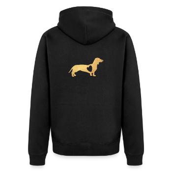 Herz Dackel Gold Hund Liebe Fan Gassi Wauwau Love - Unisex Premium Bio Zip Hoodie - Schwarz - Hinten - Nico (187cm)