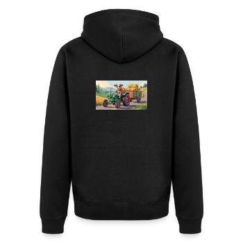 Vache sur tracteur vert avec chariot à foin - Veste à capuche bio Premium Unisexe - noir - Dos - Nico (187cm)