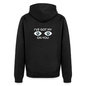 Augen auf dich: Grafik des wachsamen Auges - Unisex Premium Bio Zip Hoodie - Schwarz - Hinten - Nico (187cm)