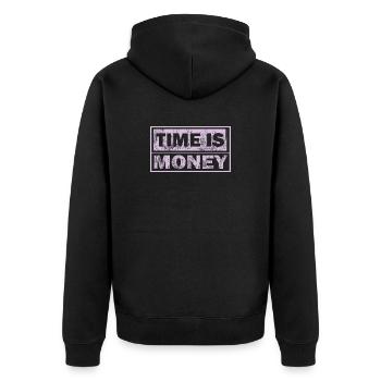 Zeit ist Geld Neon-Panel - Unisex Premium Bio Zip Hoodie - Schwarz - Hinten - Nico (187cm)