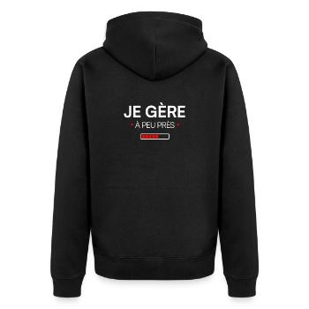 Ich komme mit modernem Humor ziemlich gut zurecht. - Unisex Premium Bio Zip Hoodie - Schwarz - Hinten - Nico (187cm)