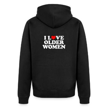 Ich liebe ältere Frauen - Unisex Premium Bio Zip Hoodie - Schwarz - Hinten - Nico (187cm)