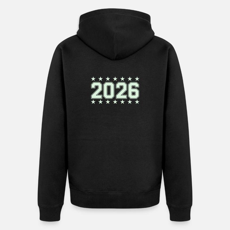 2026 Retro Blockschrift mit Sternen - Unisex Premium Bio Zip Hoodie - Schwarz