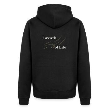 Breath of Life Christian Design – Gen 2:7 - Unisex Premium Organic Zip Hoodie - black - Back - Nico (187cm)