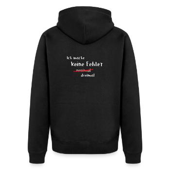 Keine Fehler 2 mal - Unisex Premium Bio Zip Hoodie - Schwarz - Hinten - Nico (187cm)