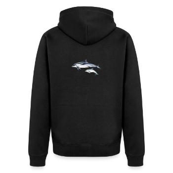 Dolphin Liste - Striped dolphin - dauphin - Unisex Premium Bio Zip Hoodie - Schwarz - Hinten - Nico (187cm)
