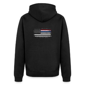 Drapeau américain robuste avec accent bleu - Veste à capuche bio Premium Unisexe - noir - Dos - Nico (187cm)