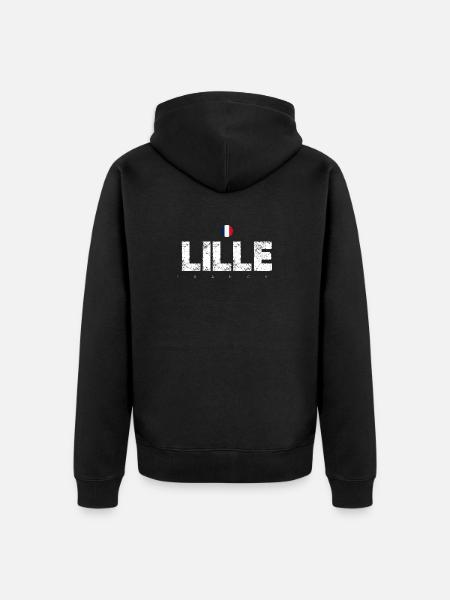 Lille France Distressed Typography - Unisex Premium Organic Zip Hoodie - black