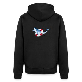 bright blue whale fish with lifebuoy - Unisex Premium Organic Zip Hoodie - black - Back - Nico (187cm)