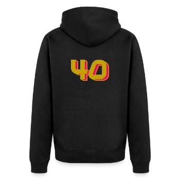 40. 40 YEARS. 40th ANNIVERSARY. 40TH ANNIVERSARY. - Unisex Premium Organic Zip Hoodie - black - Back - Nico (187cm)