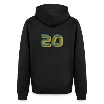 20. 20 YEARS. 20th ANNIVERSARY. 20 YEARS ANNIVERSARY. - Unisex Premium Organic Zip Hoodie - black - Back - Nico (187cm)