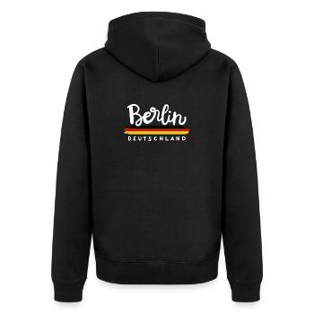 Berlin Deutschland Deutsche Flagge - Unisex Premium Bio Zip Hoodie - Schwarz - Hinten - Nico (187cm)