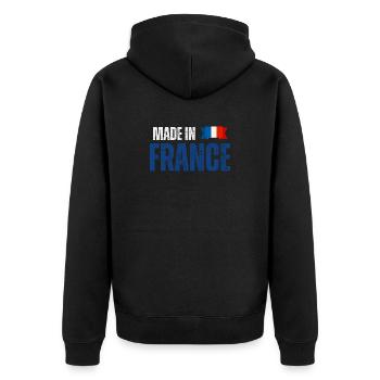 Made in France, französischer Stolz - Unisex Premium Bio Zip Hoodie - Schwarz - Hinten - Nico (187cm)