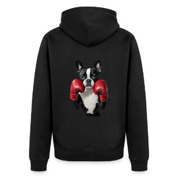 Boston Terrier - Unisex Premium Bio Zip Hoodie - Schwarz - Hinten - Nico (187cm)
