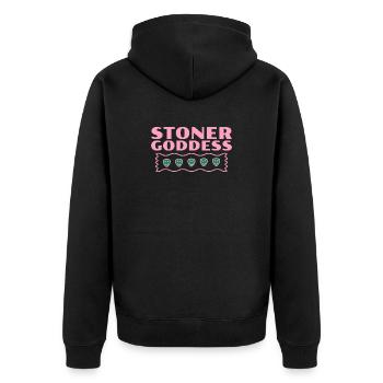 Stoner Goddess Pink Wavy Border Tee - Unisex Premium Bio Zip Hoodie - Schwarz - Hinten - Nico (187cm)