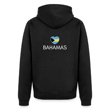 Herz mit Bahamas-Flagge, ich liebe Bahamas - Unisex Premium Bio Zip Hoodie - Schwarz - Hinten - Nico (187cm)